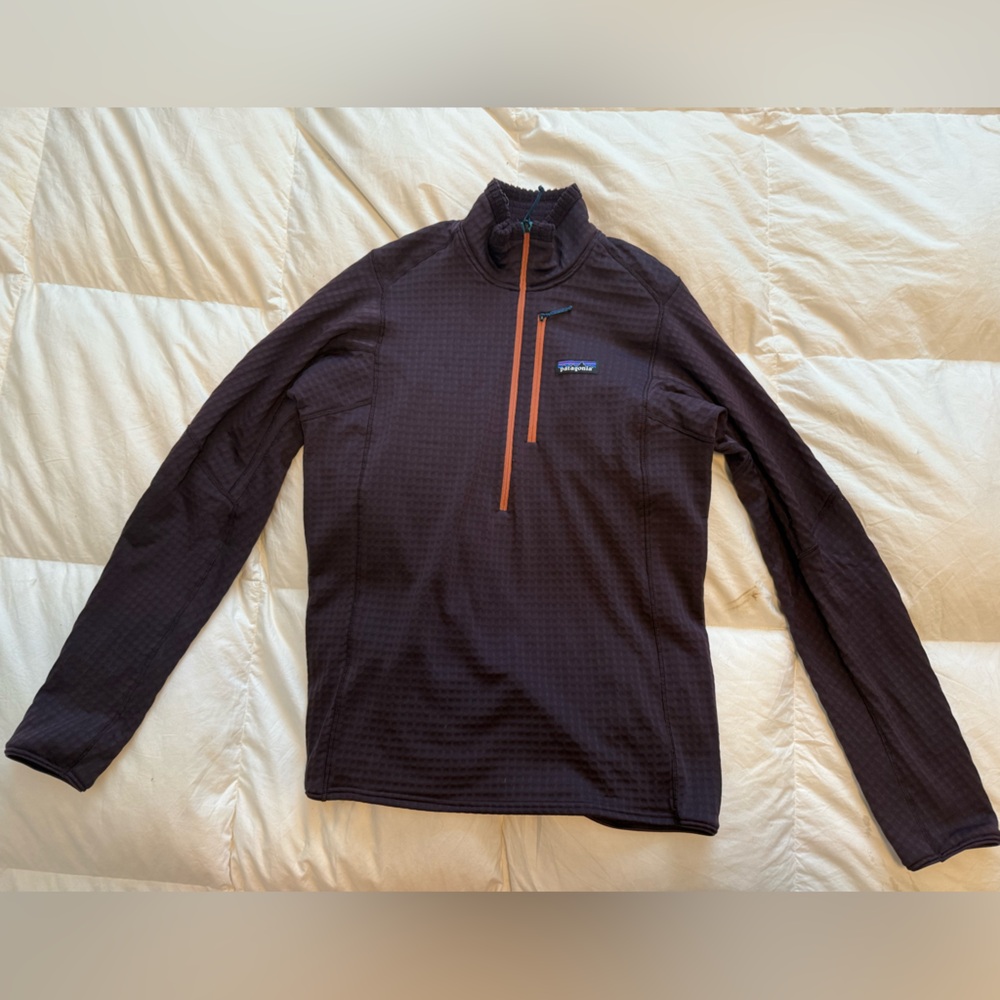 Patagonia Dark Brown R1 Pullover with Orange Zipper